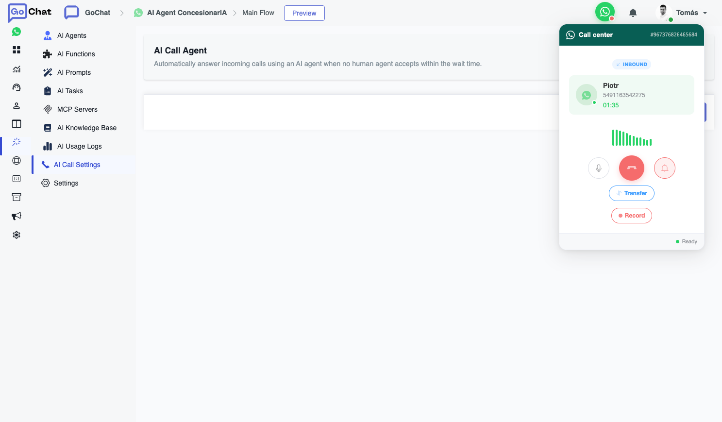 WhatsApp calls in GoChat: Answer from the browser